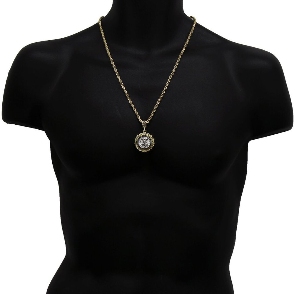 14k Gold Peso 24" Rope Chain + Pendant - Picture 3 of 5